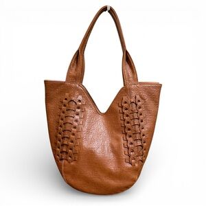 Anthropologie Carson Braided Hobo Tote Shoulder Bag Purse Cognac Brown